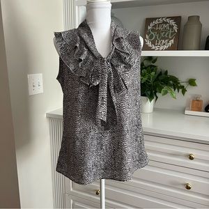Ann Taylor Loft Black & Gray Tie Front Blouse Size Medium